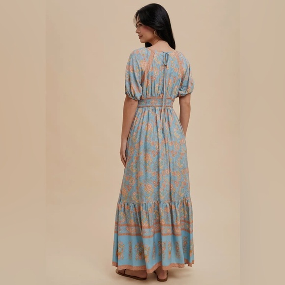 Elegant Boho hippie Blue Print Maxi dress - Picture 3 of 4